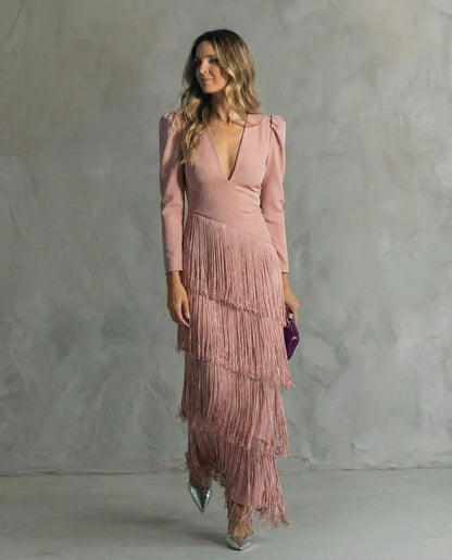 Clara | Vestito Elegante con Maniche a Frange
