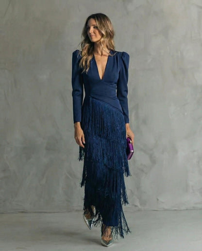 Clara | Vestito Elegante con Maniche a Frange