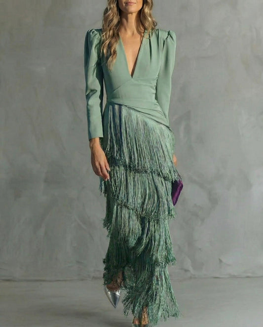 Clara | Vestito Elegante con Maniche a Frange