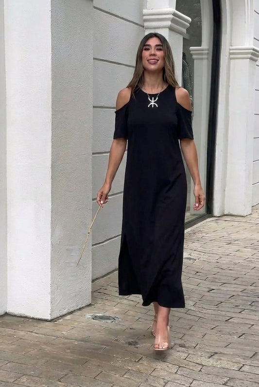 Elena | Abito lungo con spalle scoperte e vestibilità rilassata